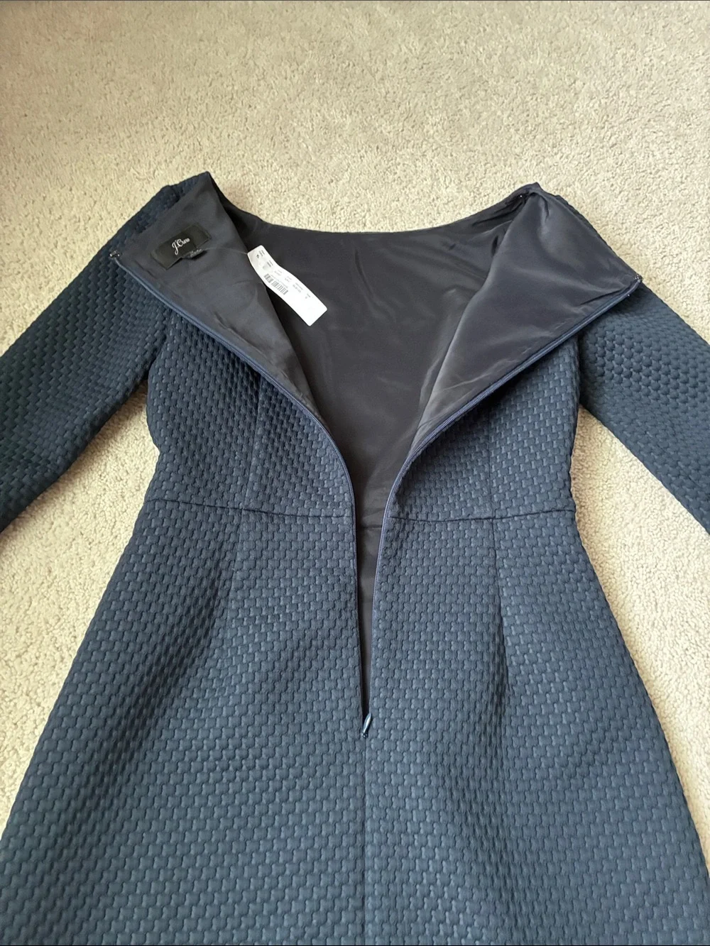 J. Crew new Classic Navy Textured Sheath Dress A-line size 0 with 3/4 sleeve